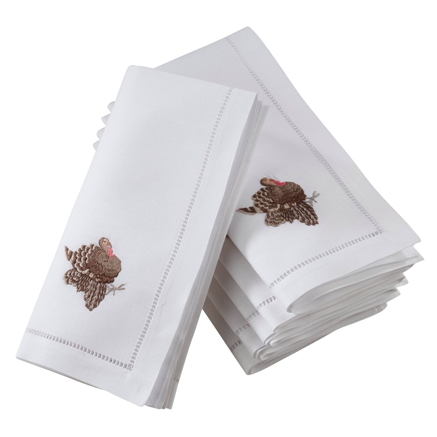Embr'd Turkey Hemstitch Napkin: White / 20" - Curated Home Decor