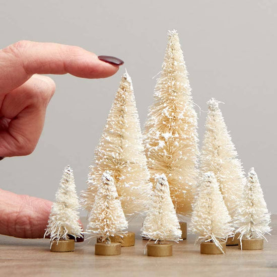 Frosted Cream Bottle Brush Trees Set of 8 - Curated Home Decor