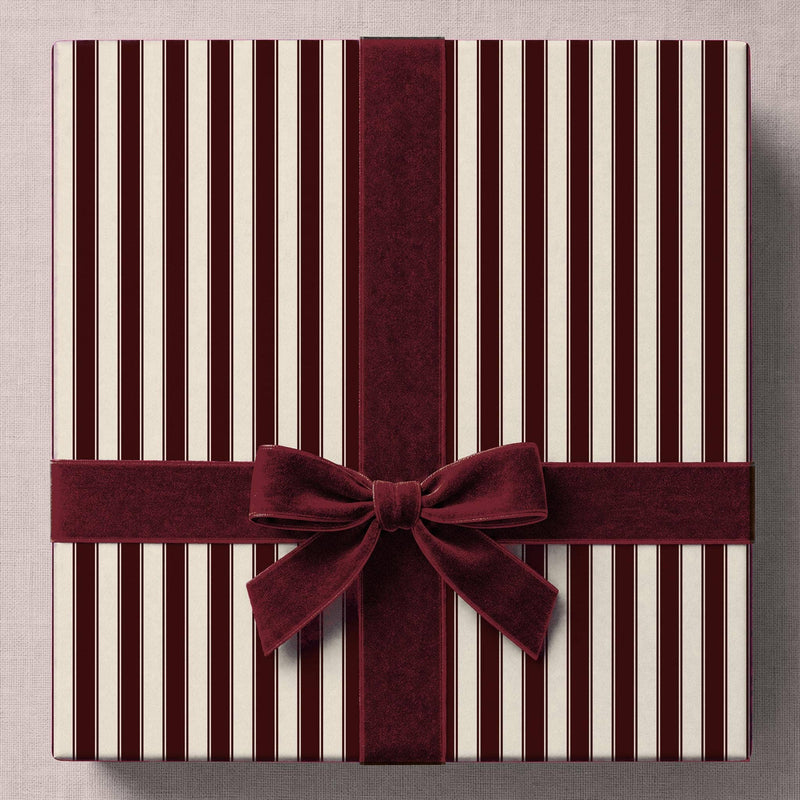 Burgundy & Cream Heritage Stripe Christmas Wrapping Paper – 6 ft Roll