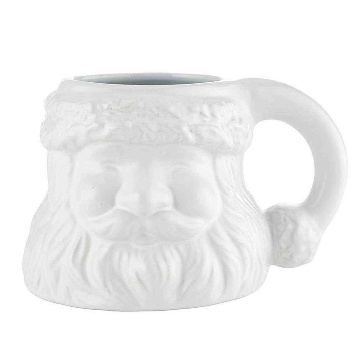 White ceramic Santa face mug with festive holiday design, 15 oz capacity