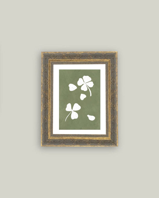 Green Clovers Framed Antique Art