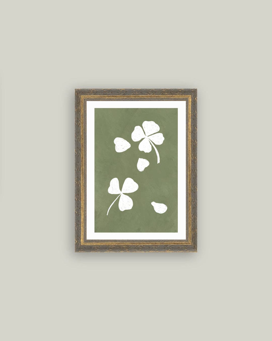 Green Clovers Framed Antique Art