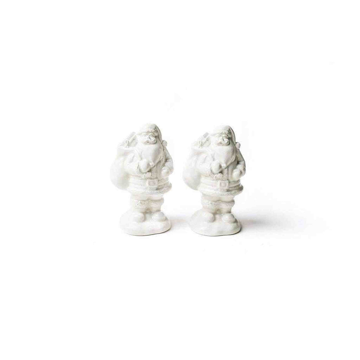 Santa Salt and Pepper Shaker Set with textured bristled brush stroke design for holiday décor