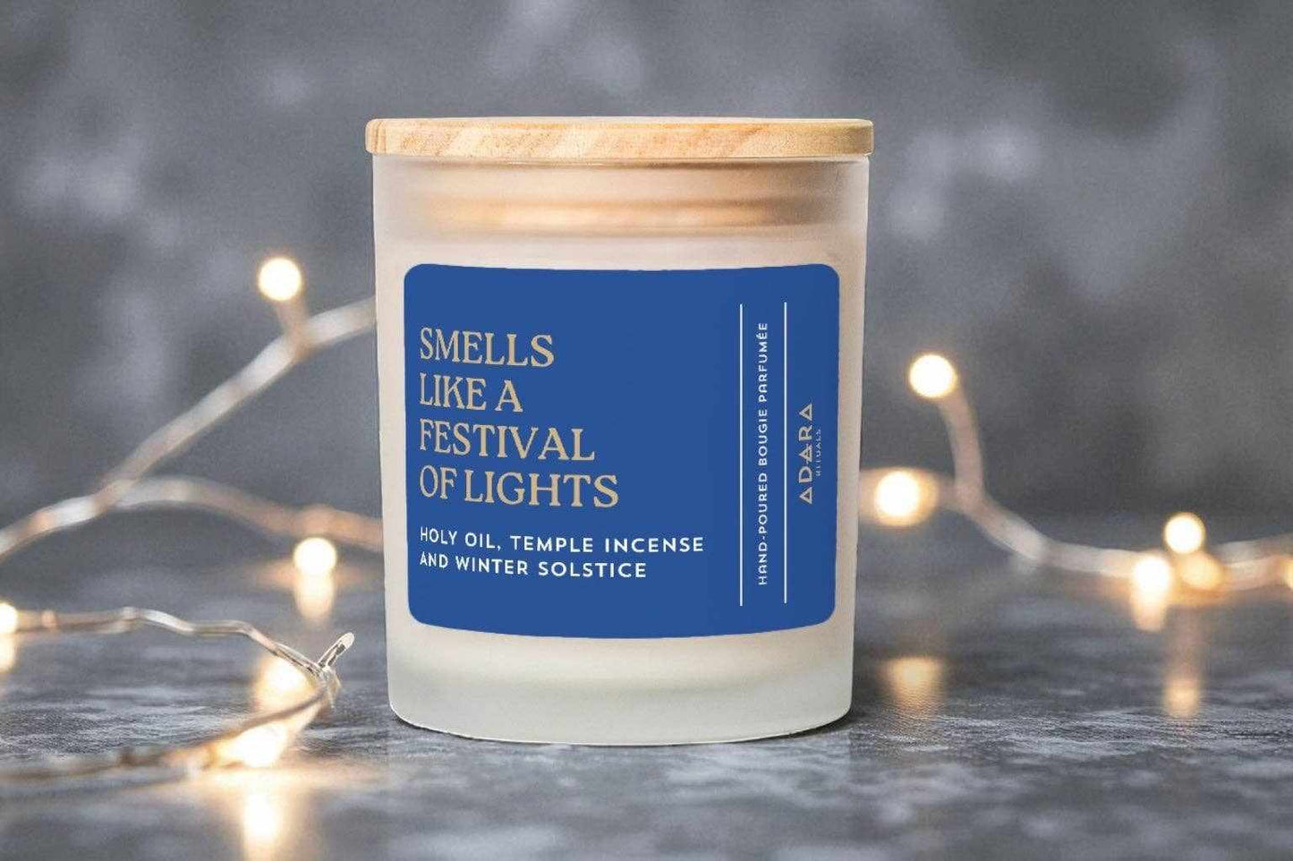 Festival of Lights scented candle with holy oil and temple incense in frosted glass jar