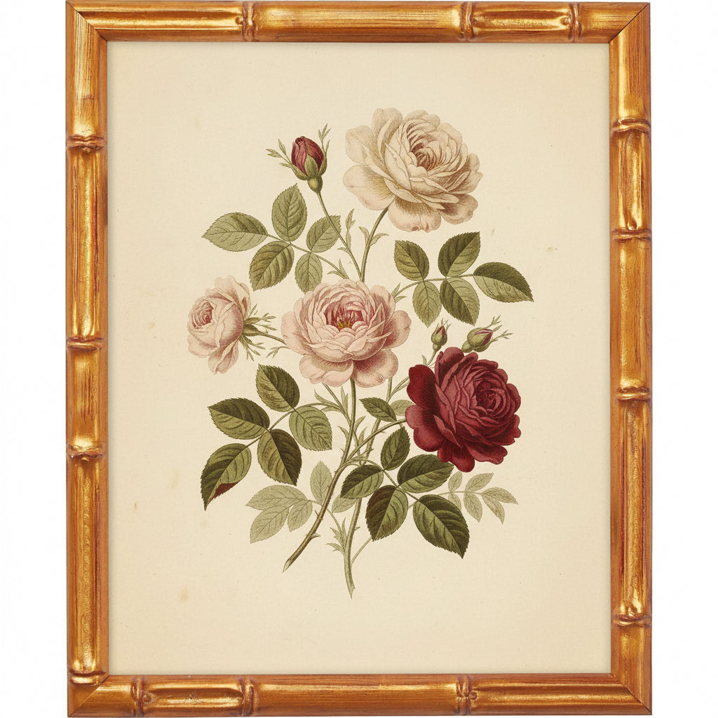 8x8 Picture Frame with vintage bamboo finish and gold accents, fully assembled