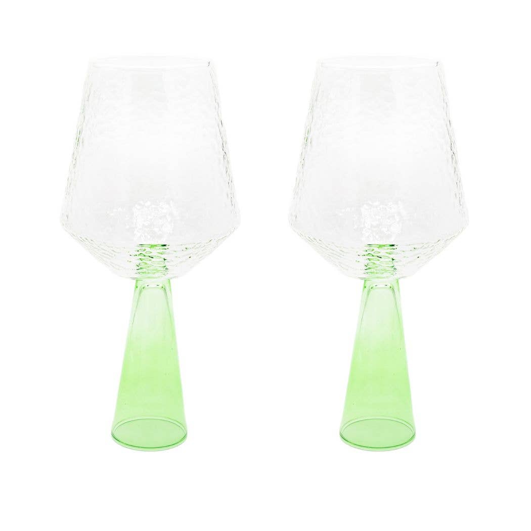 Brut Homeware - Wine Glass Claude, clear / green, set of 2: Glass - Curated Home Decor