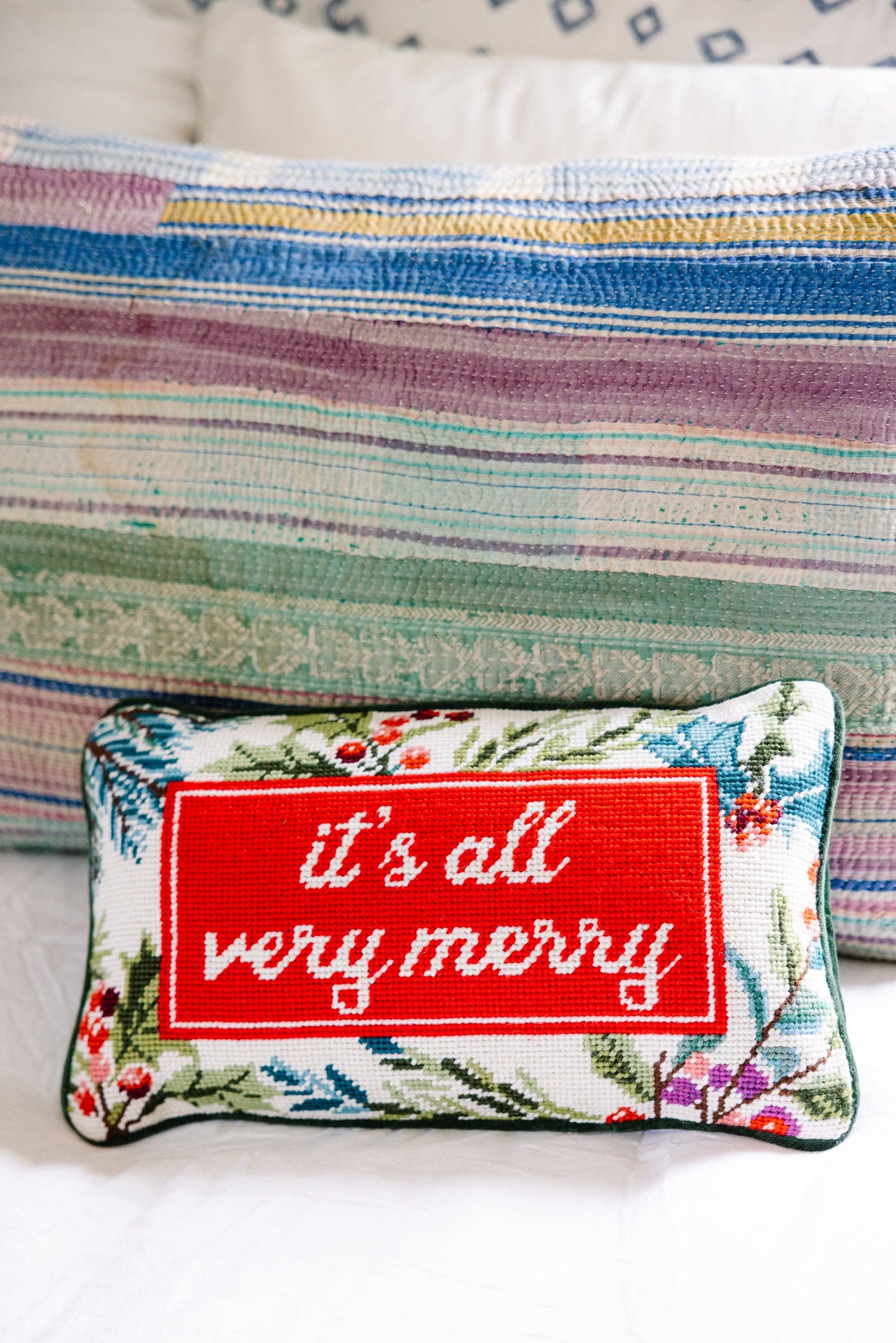 Very Merry Needlepoint Pillow - Curated Home Decor