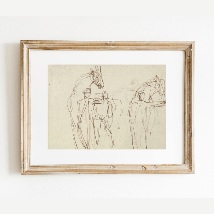 Horse & Man Sketch Antique Print: 5x7