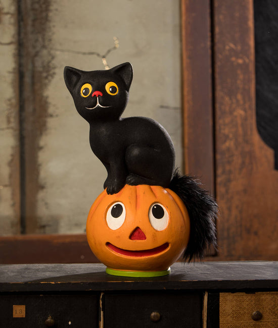 Vintage Seated Cat on Pumpkin - Curated Home Decor