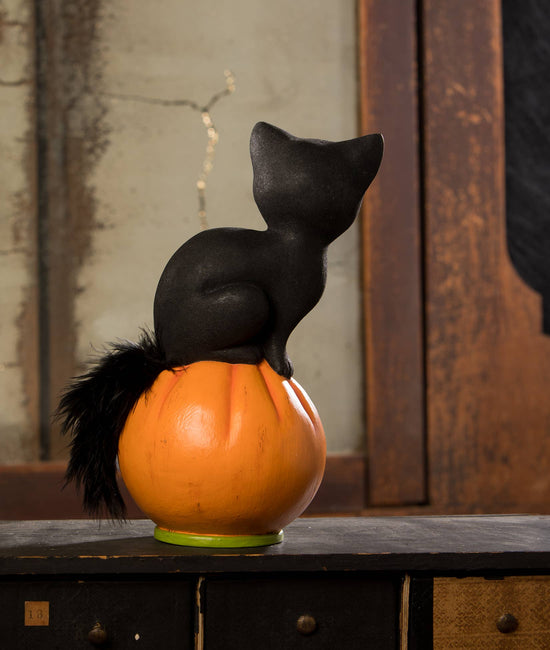 Vintage Seated Cat on Pumpkin - Curated Home Decor