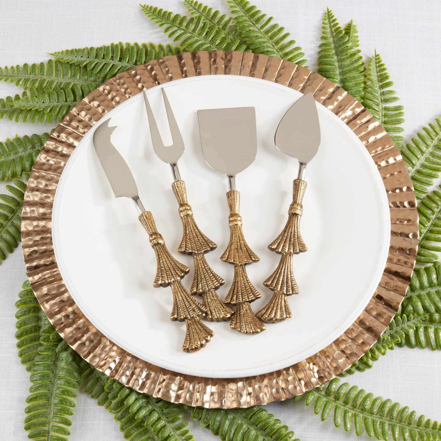 Gold Festive Tree Cheese Cutlery set with seasonal tree motifs for holiday entertaining and cheese boards