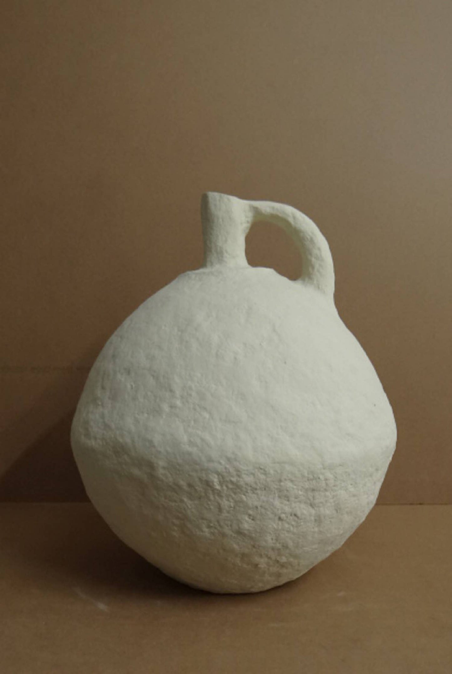 Paper Mache Vase w/Handle Off-White Dia 18" - Curated Home Decor