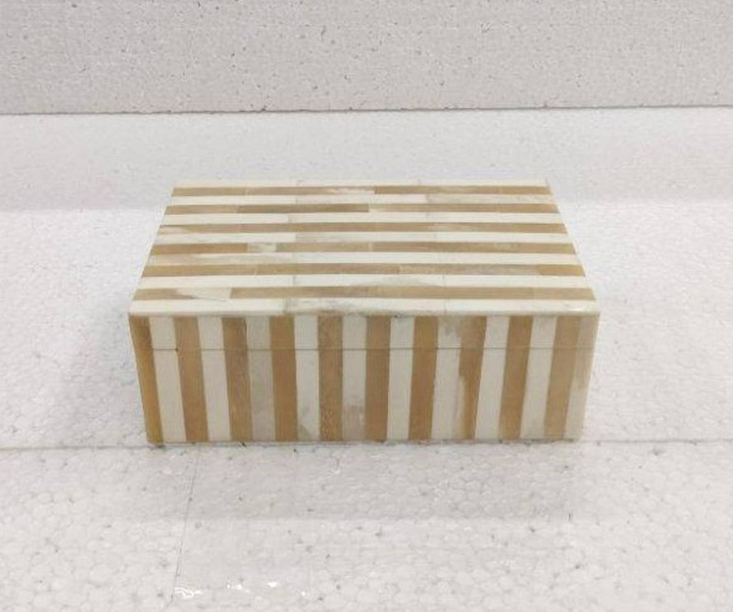 Small Bone Striped Decorative Box - Curated Home Decor