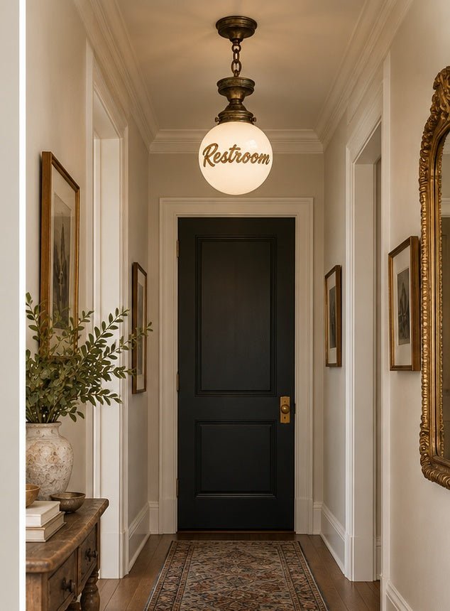 Vintage Style “Restroom” Hanging Globe Light - Curated Home Decor