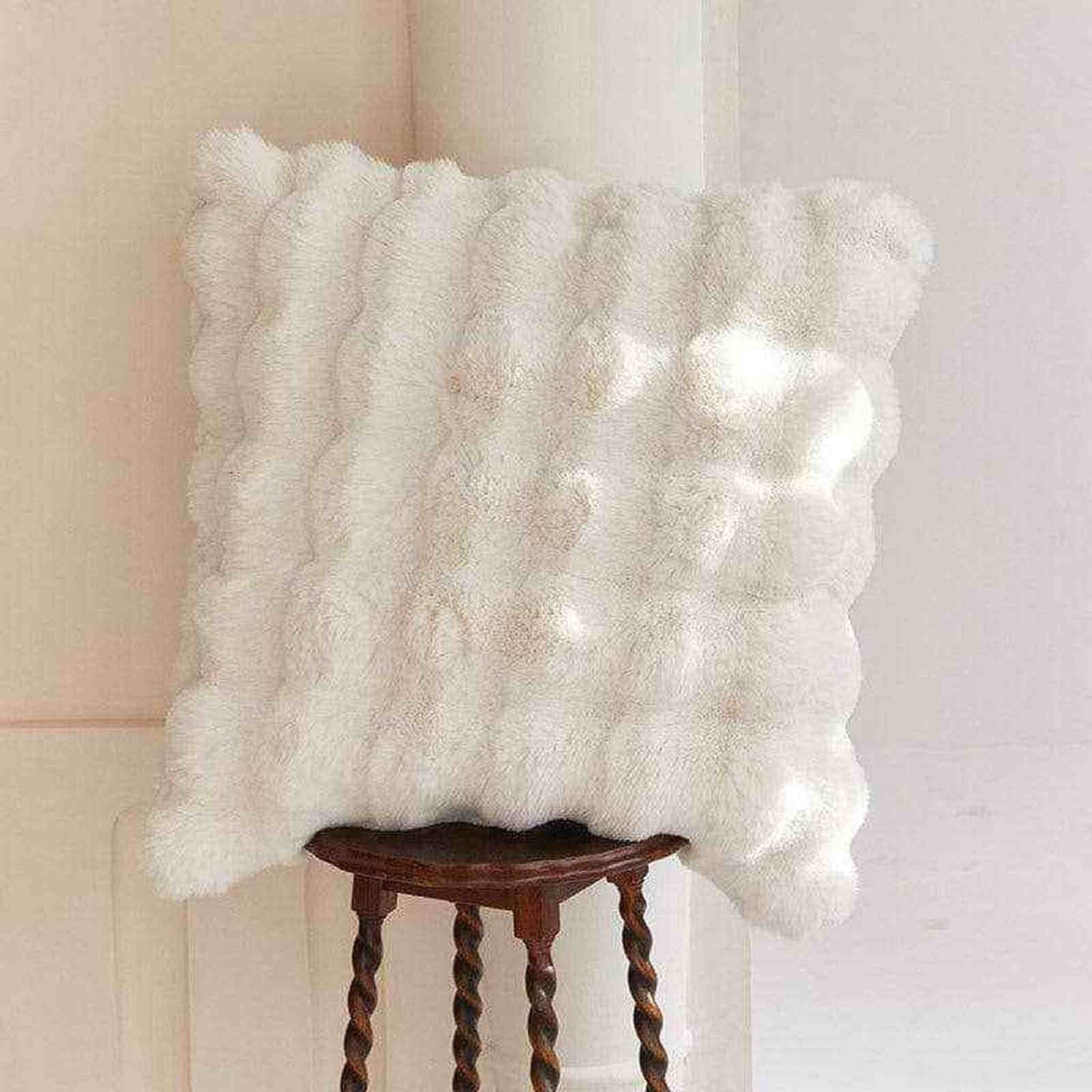 Luxe faux fur pillow cover with soft rabbit-like plush texture in gray, 18x18 inches, cruelty-free and washable