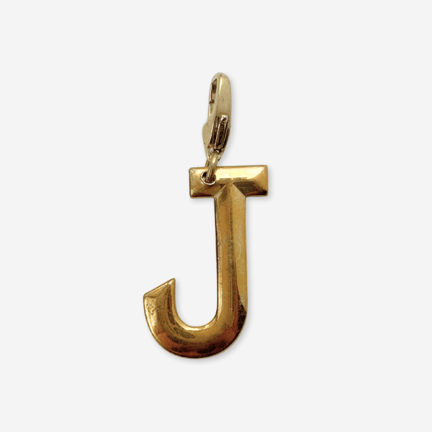 Large vintage gold plated "J" monogram charm with raw brass lobster clasp