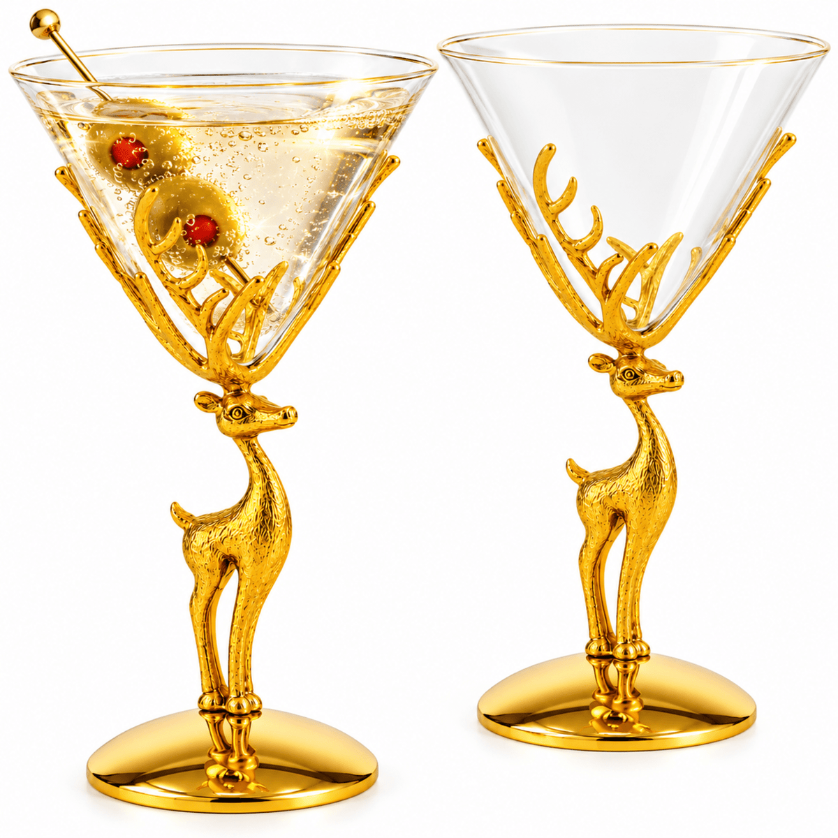 
                  
                    Golden Standing Stag Martini Glasses, Set of 2 - Curated Home Decor
                  
                