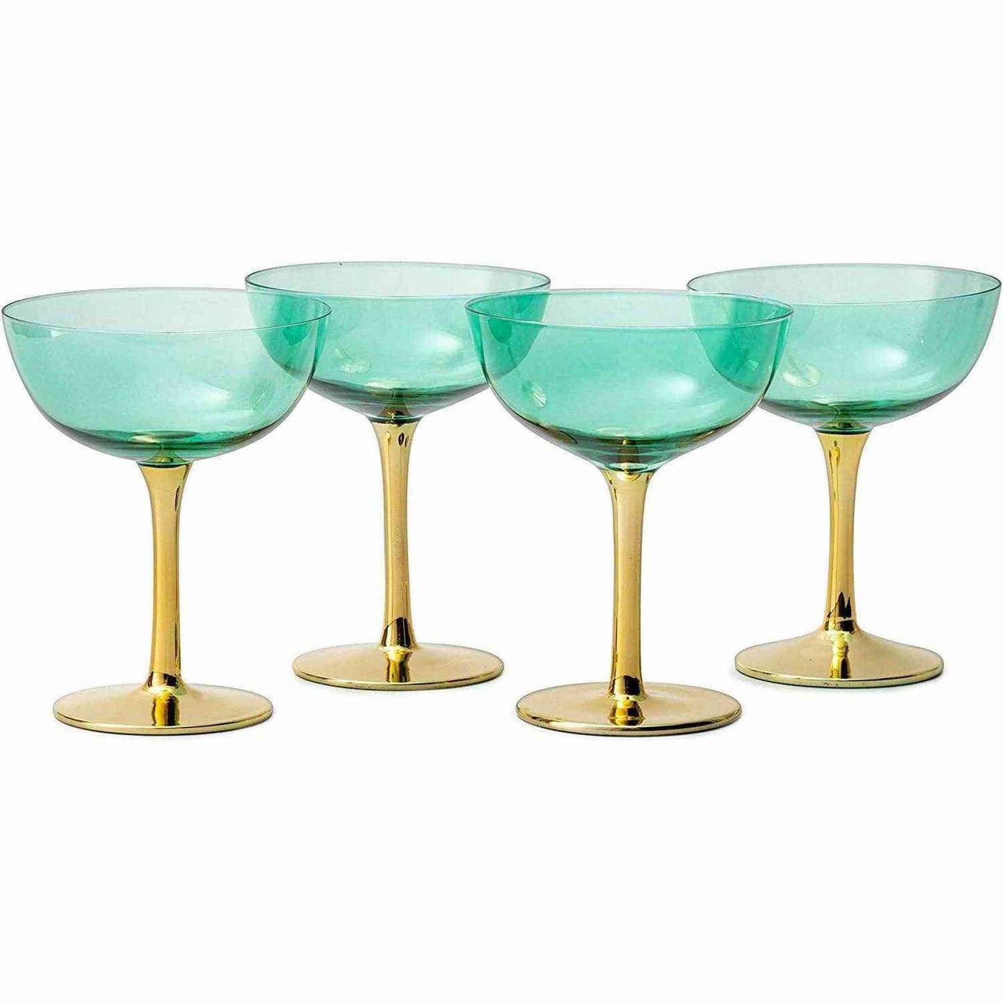 
                  
                    Gold & Green Coupe Art Deco Glasses, Gold | Set of 4 - Curated Home Decor
                  
                