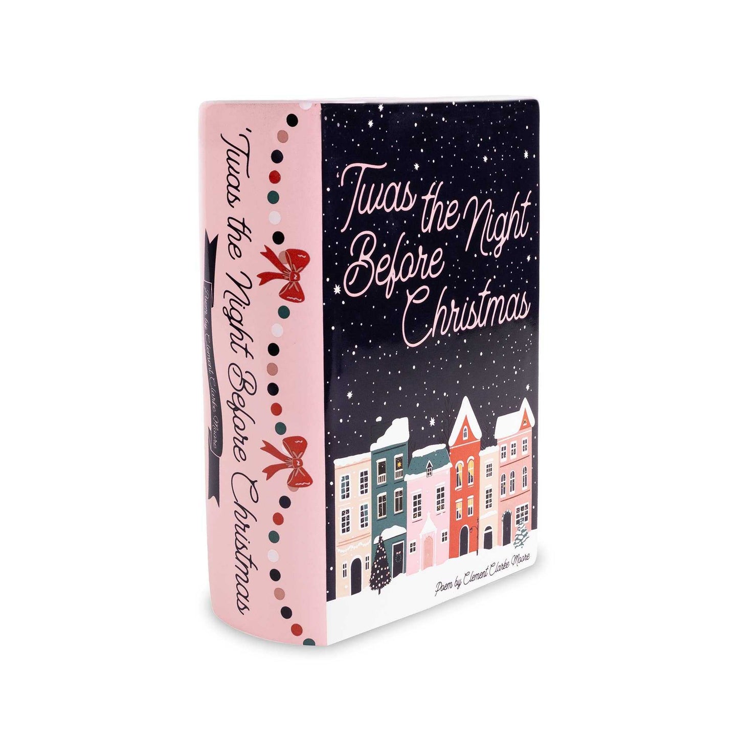 Twas the Night Before Christmas large decorative ceramic book vase with festive cover art and multifunctional design