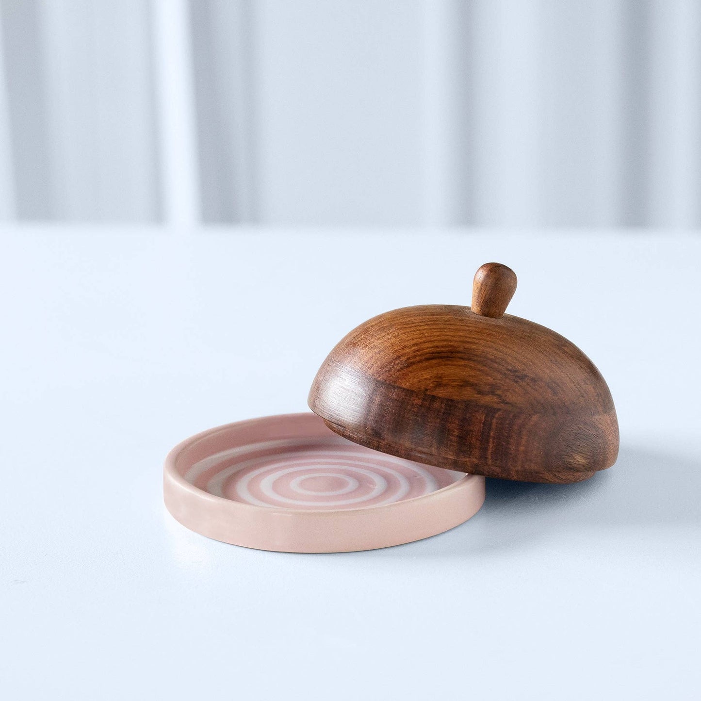
                  
                    Blush Striped Ceramic Butter Dish with Mango Wood Lid - Curated Home Decor
                  
                