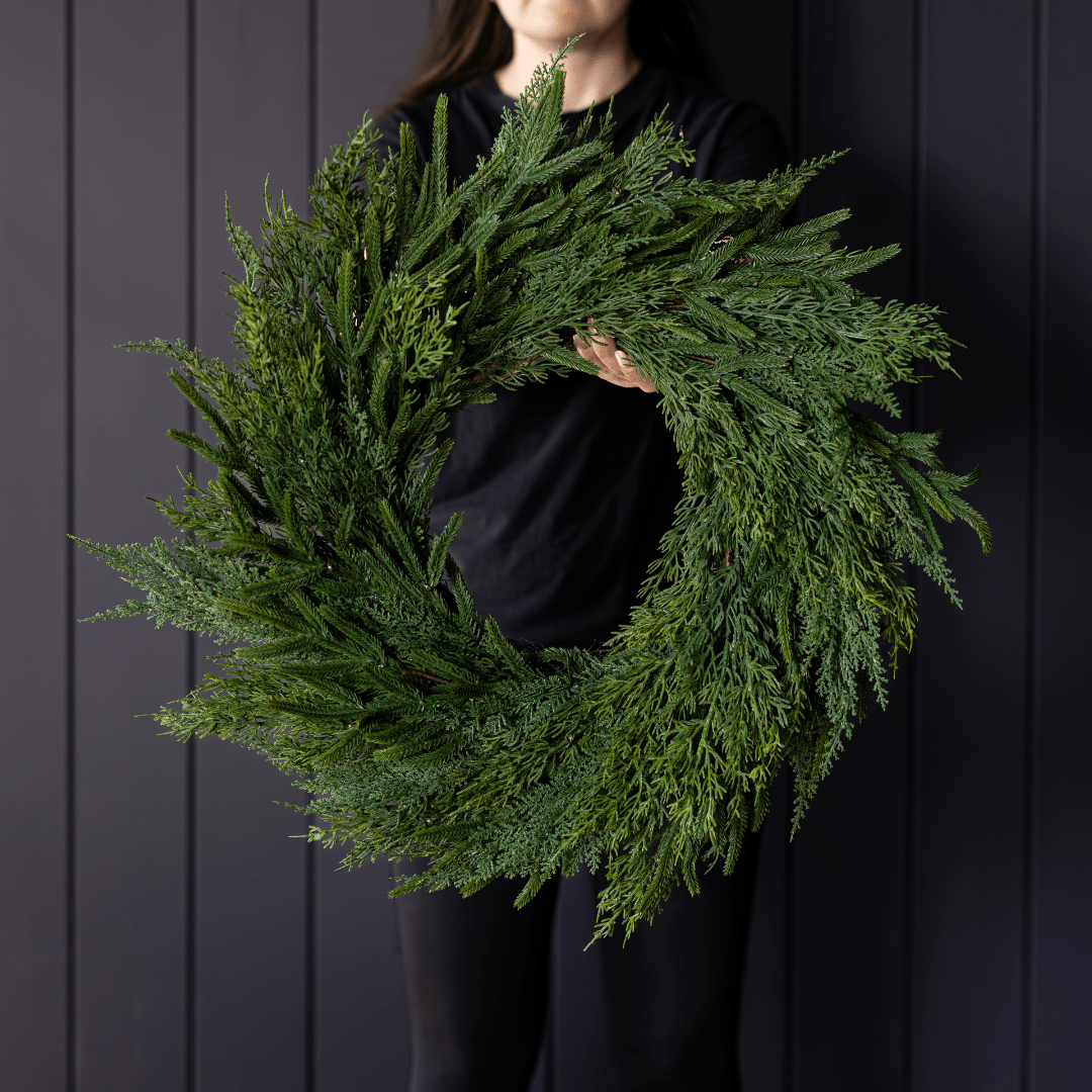 
                  
                    Norfolk & Cypress Real Touch Wreath, 24" LED Pre-Lit (Pre-Order: Ships Late September) - Curated Home Decor
                  
                