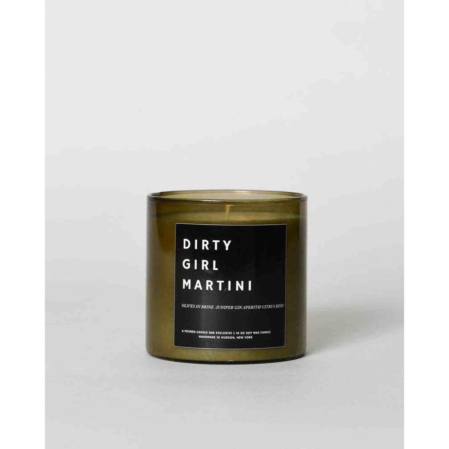 Dirty Girl Martini Candle with olives in brine and juniper-infused gin splashes