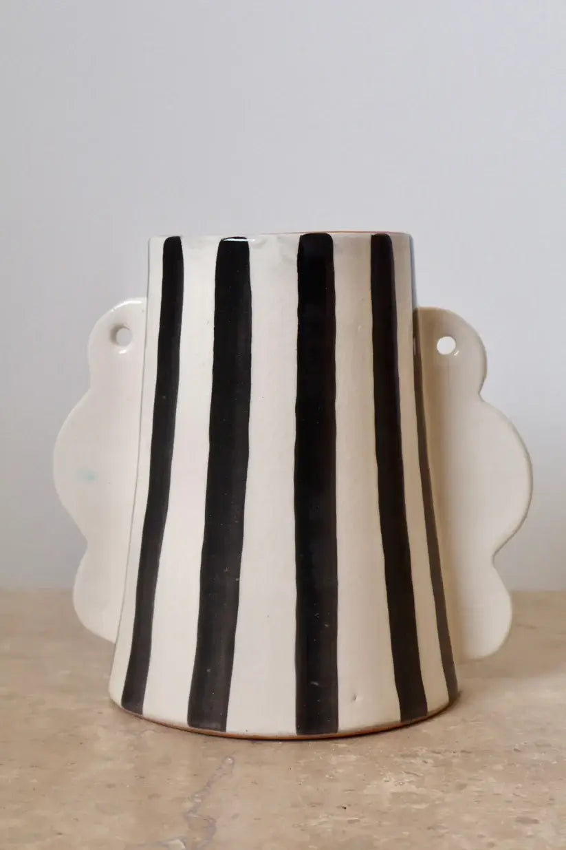Black and White Striped Abstract Ceramic Vase - Curated Home Decor
