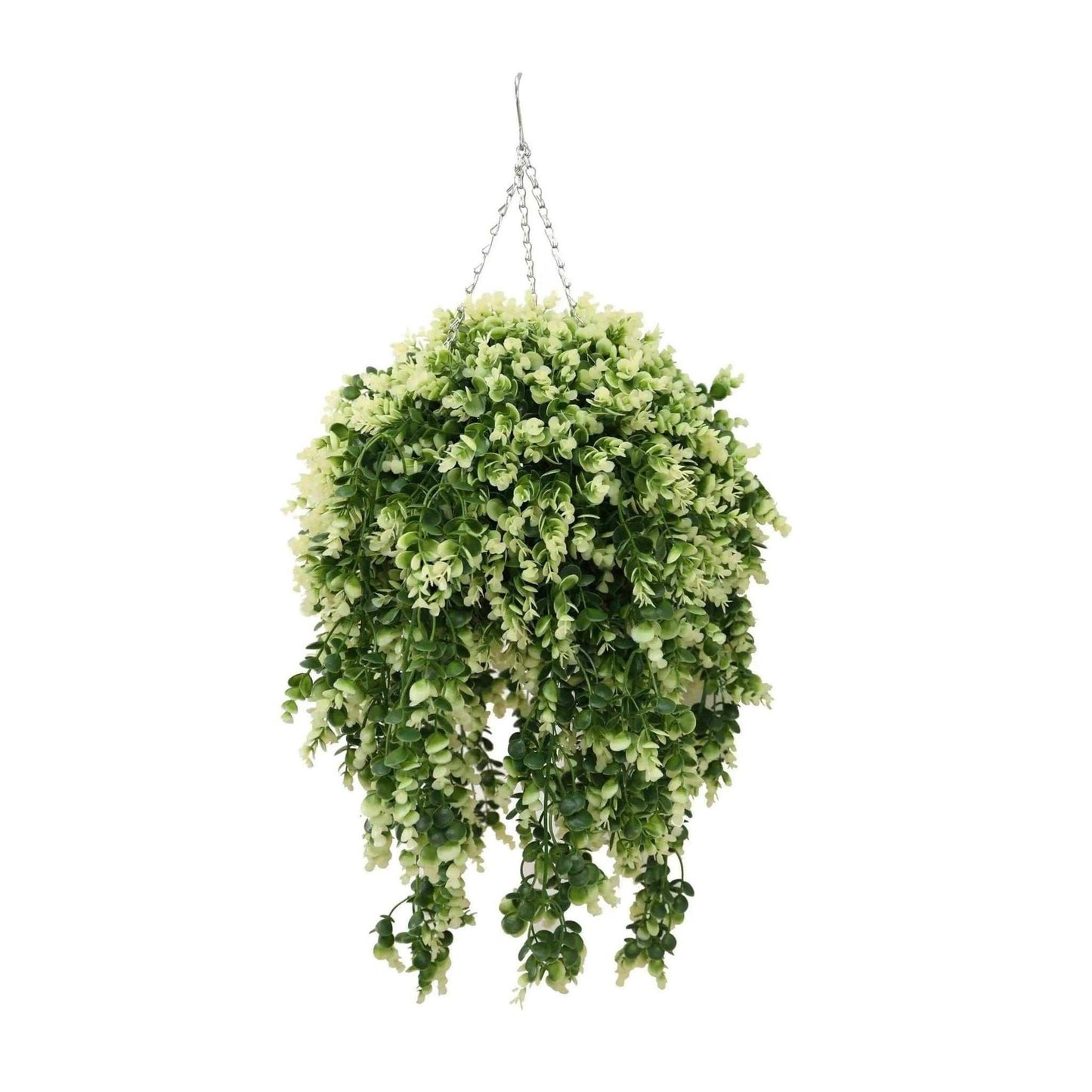 Artificial spring evergreen hanging basket with UV-resistant lush greenery and durable chain for outdoor use