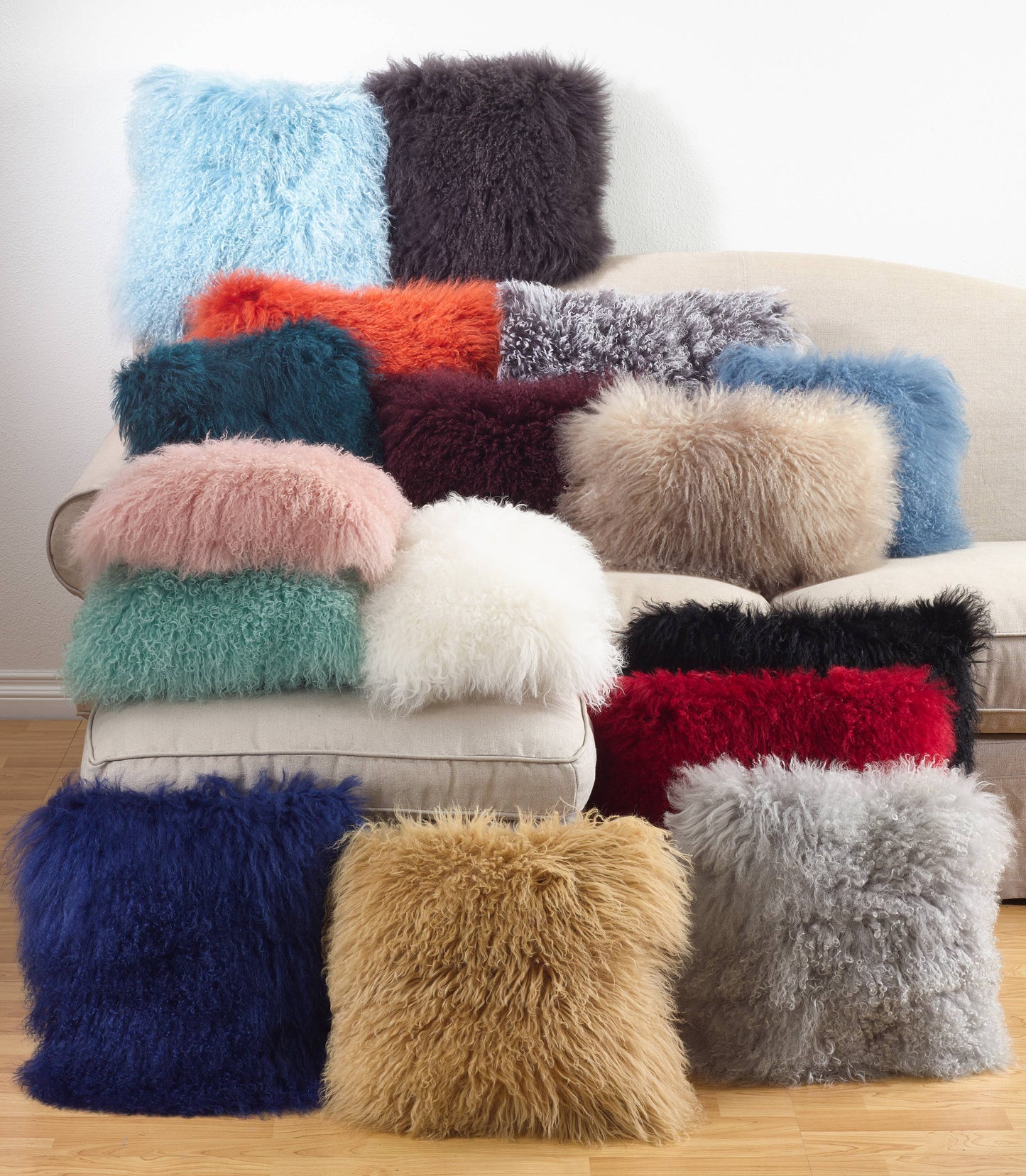 20" Mongolian Lamb Fur Pillow - Poly Filled: Gold - Curated Home Decor