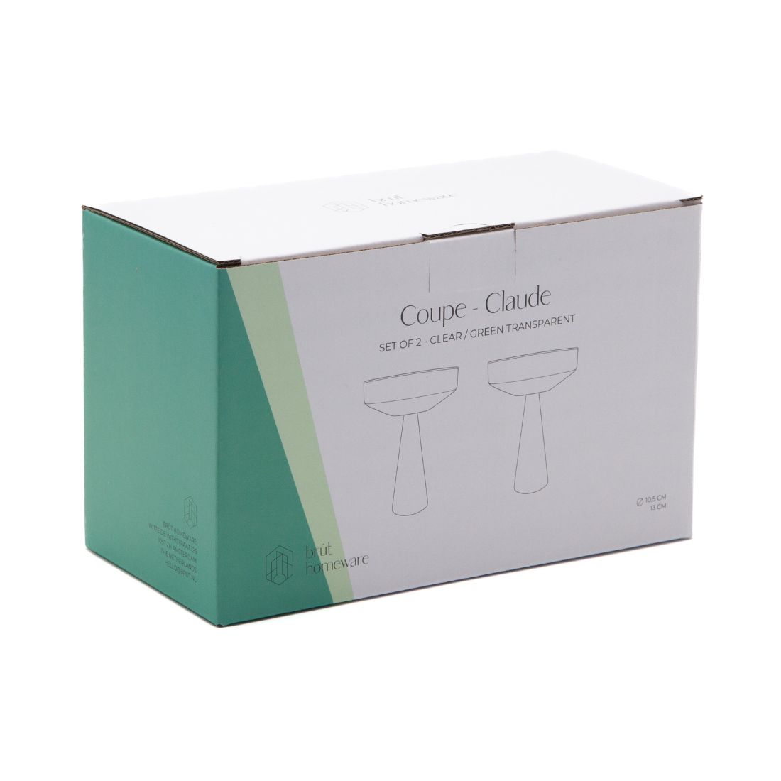 Coupe Claude, clear / green, set of 2: Glass - Curated Home Decor