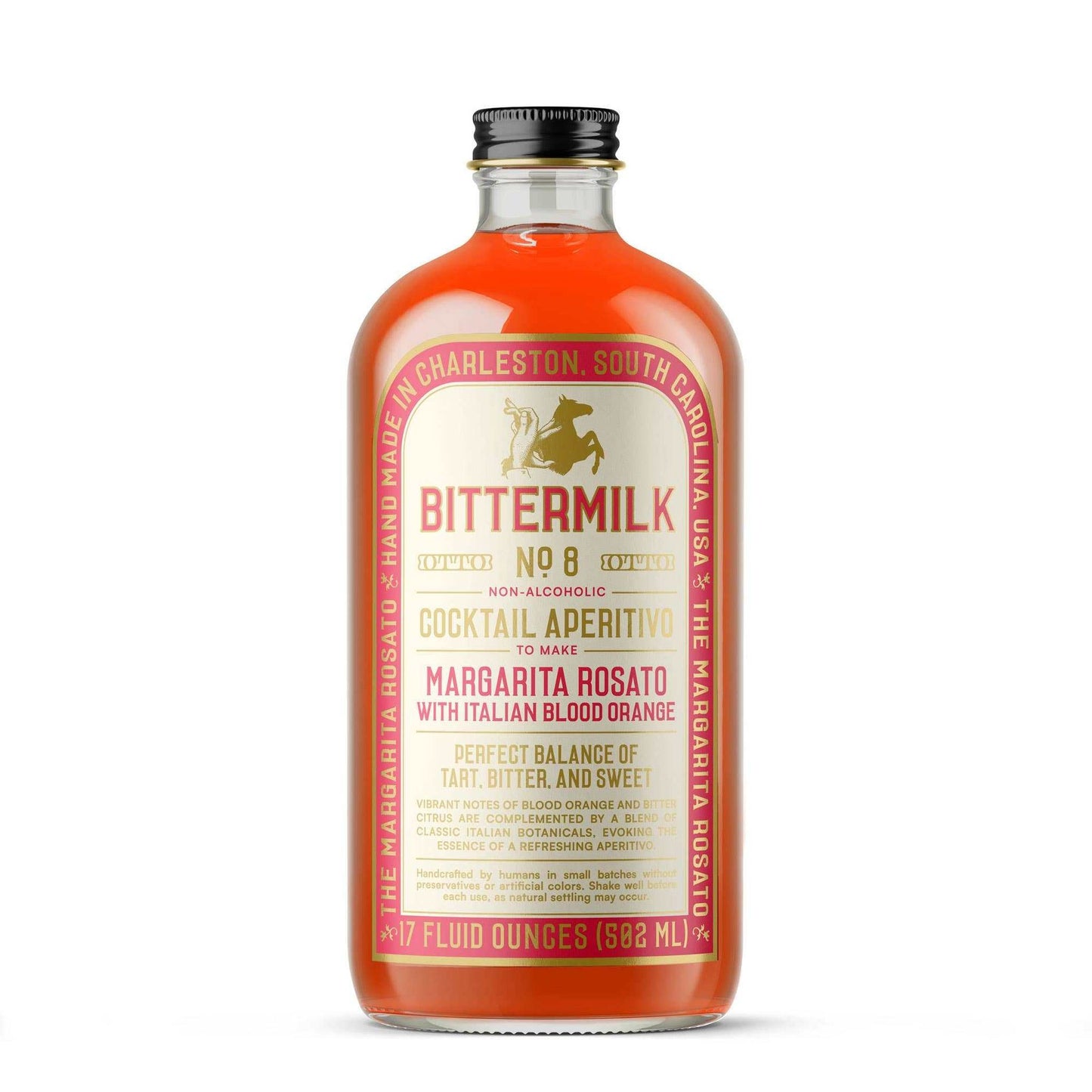 Bittermilk No.8 Margarita Rosato non-alcoholic mixer with Italian blood orange and aperitivo flavors in 17 fl oz bottle