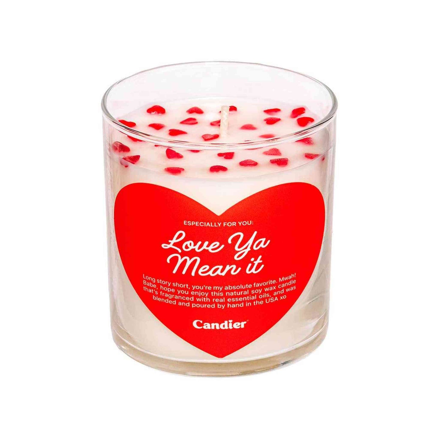 Love You Mean It scented jar candle with heart sprinkles in glass jar for home decor and gifts