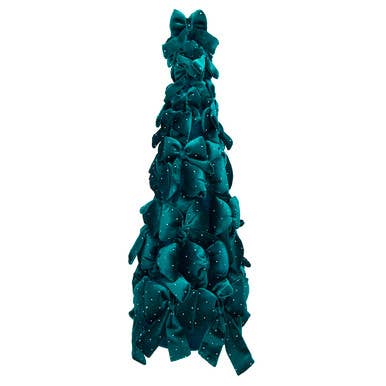 19.6" Dark Green Bow Tree With Diamond Gemstones - Curated Home Decor