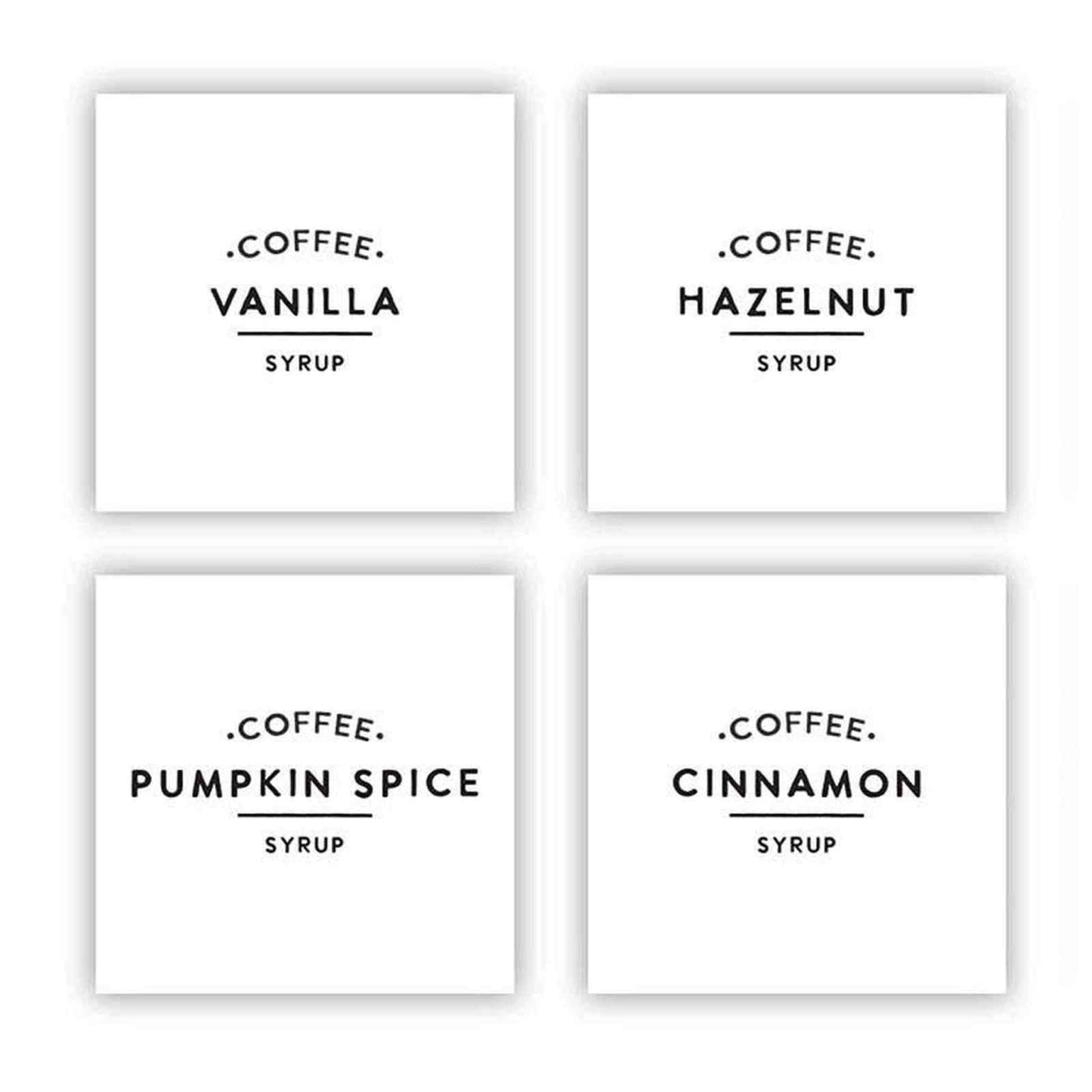 Set of 2 glass coffee syrup dispensers with gold pumps and waterproof labels for coffee bar organization