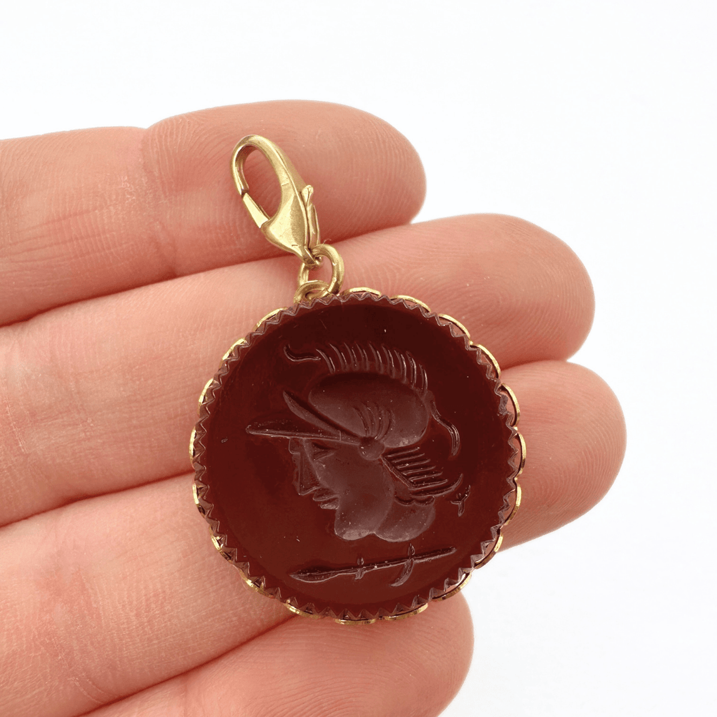 Large vintage burgundy glass Roman solider charm - Curated Home Decor