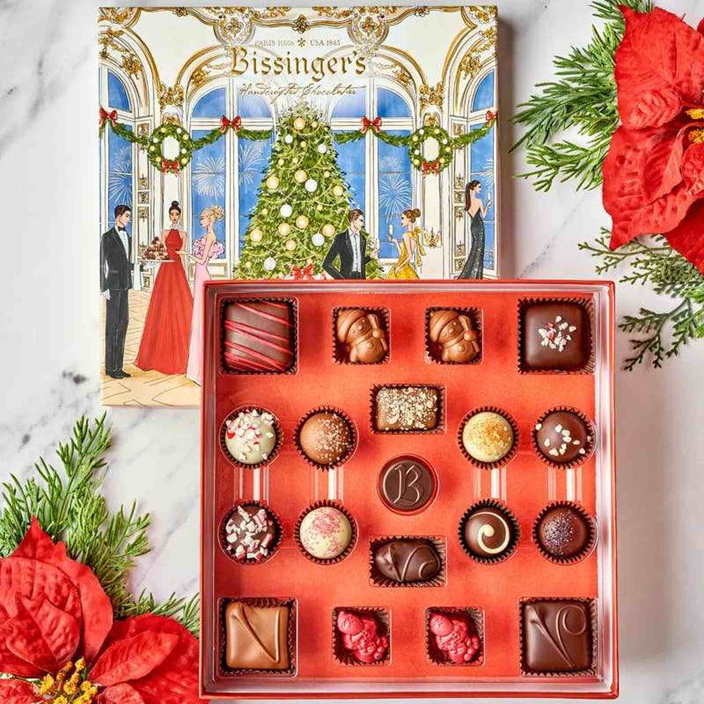 Bissinger's Assorted Noël à Paris 2024 edition chocolate box with assorted festive Parisian holiday flavors