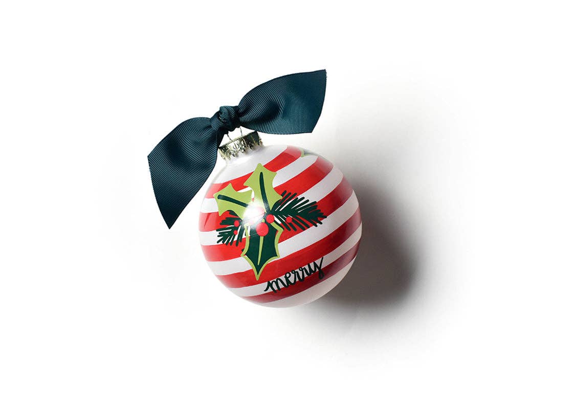 Holly Stripe Glass Ornament