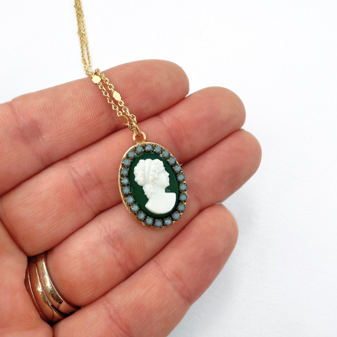 Petite Green Oval Pendant Necklace - Curated Home Decor