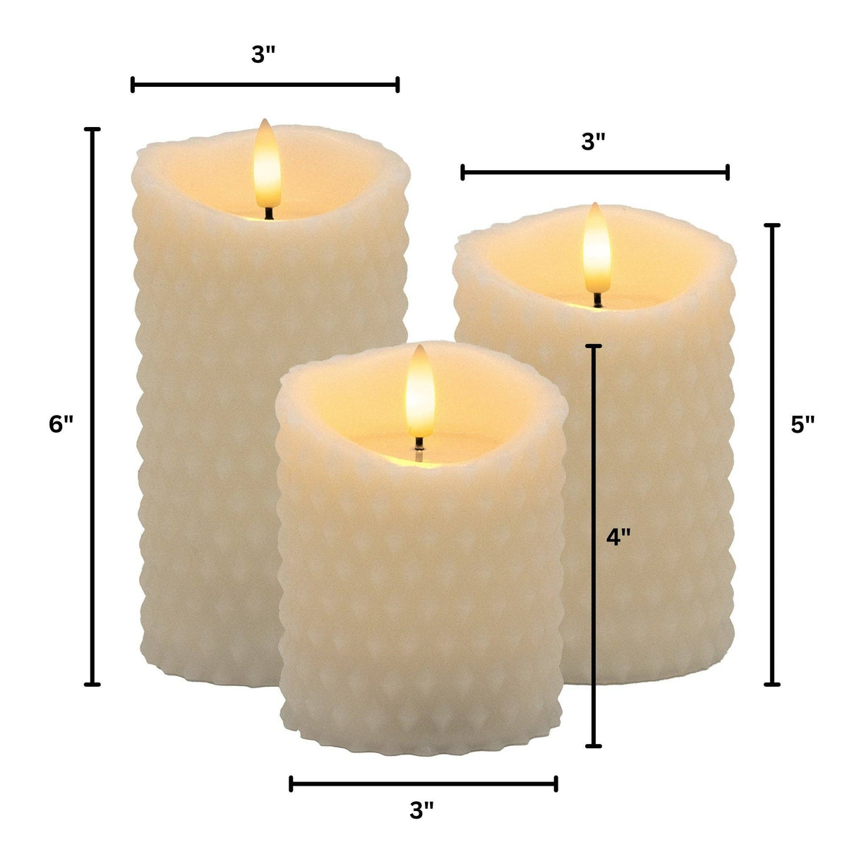 
                  
                    Battery-Operated Textured Candles, Set of 3 - Curated Home Decor
                  
                