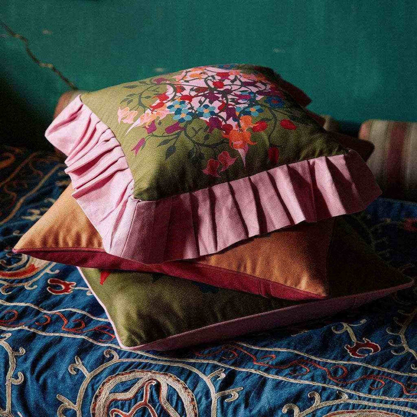 
                  
                    Ruffled Pillow Cover Blumen Green - Curated Home Decor
                  
                