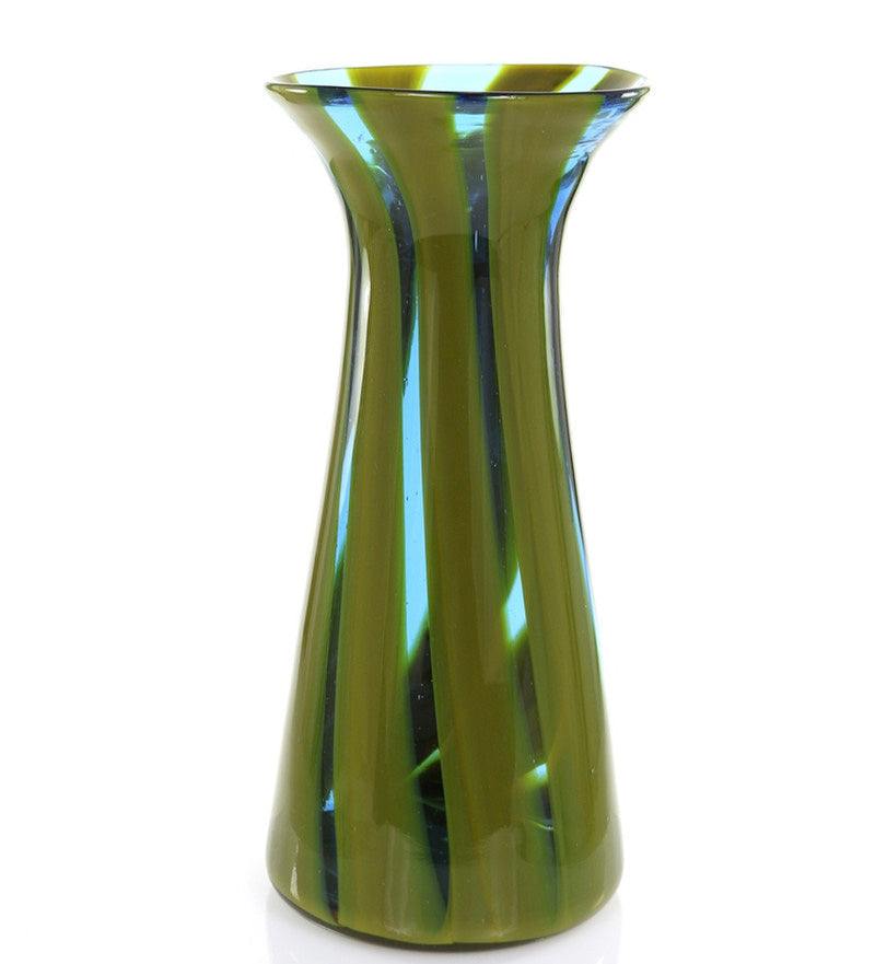 Elegant 9.25-inch striped glass vase with flared top for garden flowers