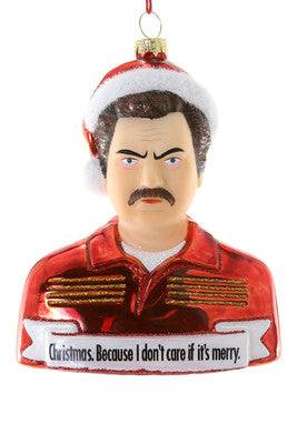 Not So Merry Christmas Ornament featuring grumpy face and humorous text Christmas because I don't care if it's merry