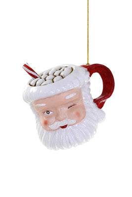 Vintage Santa Mug Ornament with whipped cream and candy cane holiday decoration