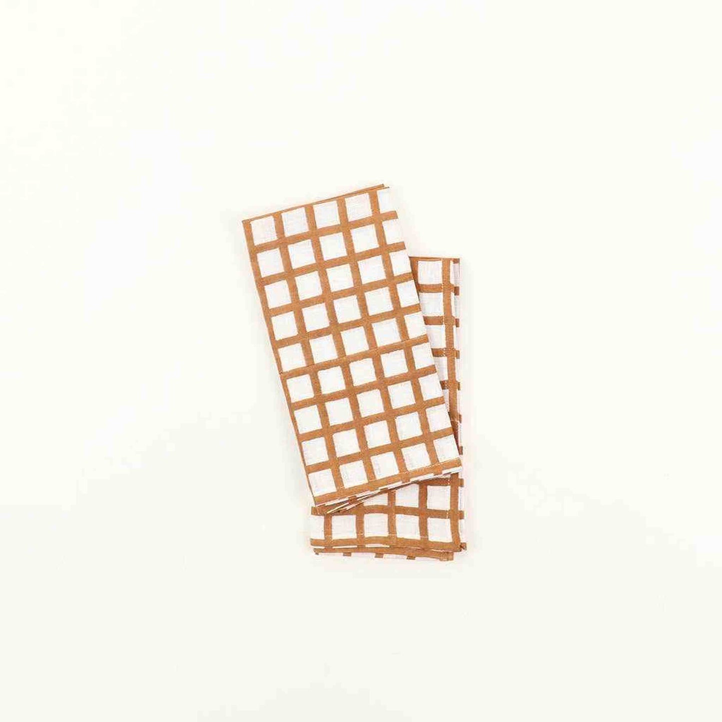 Linen Hand Block Napkin with brown grid pattern, 100% European linen, handmade and machine washable