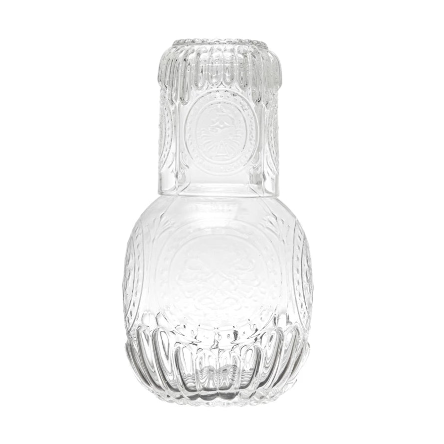 Embossed Glass Carafe and Cup - Curated Home Decor