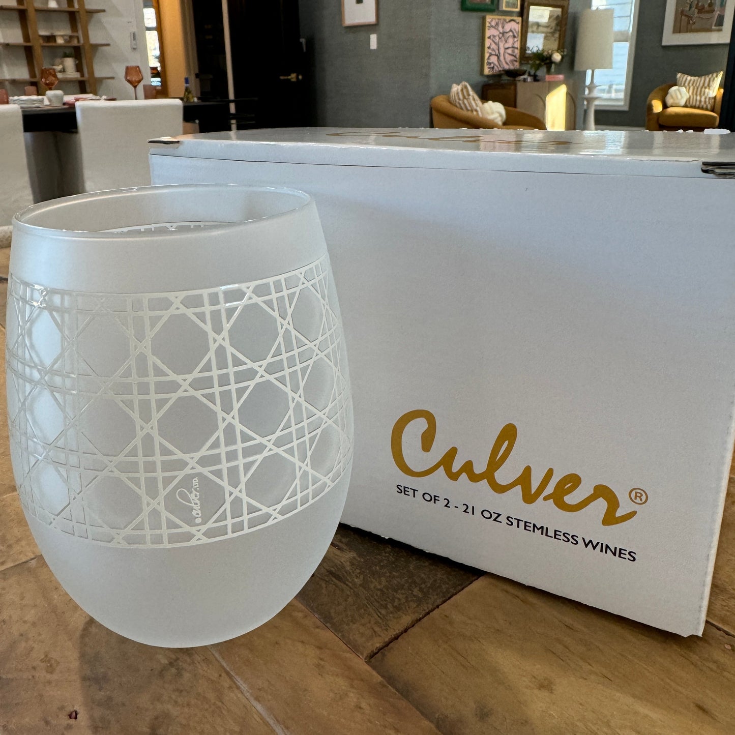 21 oz White Canella Stemless Wine Set of 2 - Curated Home Decor