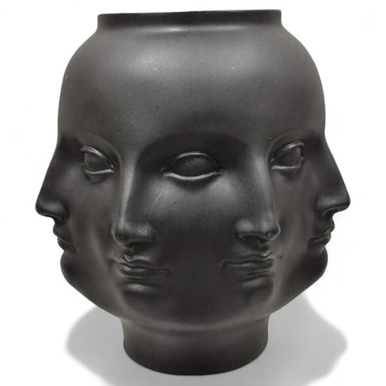 MS 2005 Fornasetti Style Black Vitruvian Perpetual Face Ceramic Vase - Curated Home Decor