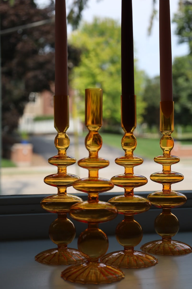 Citrine Glass Candlestick - Curated Home Decor