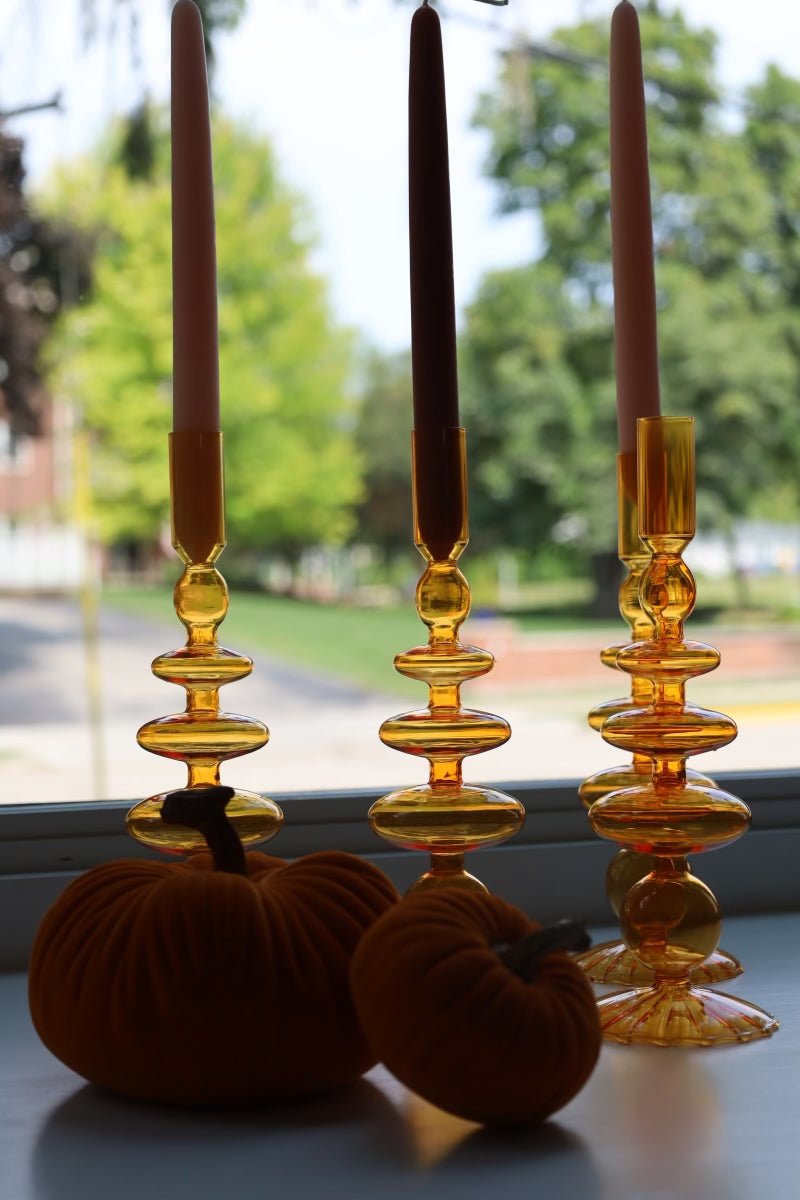 Citrine Glass Candlestick - Curated Home Decor