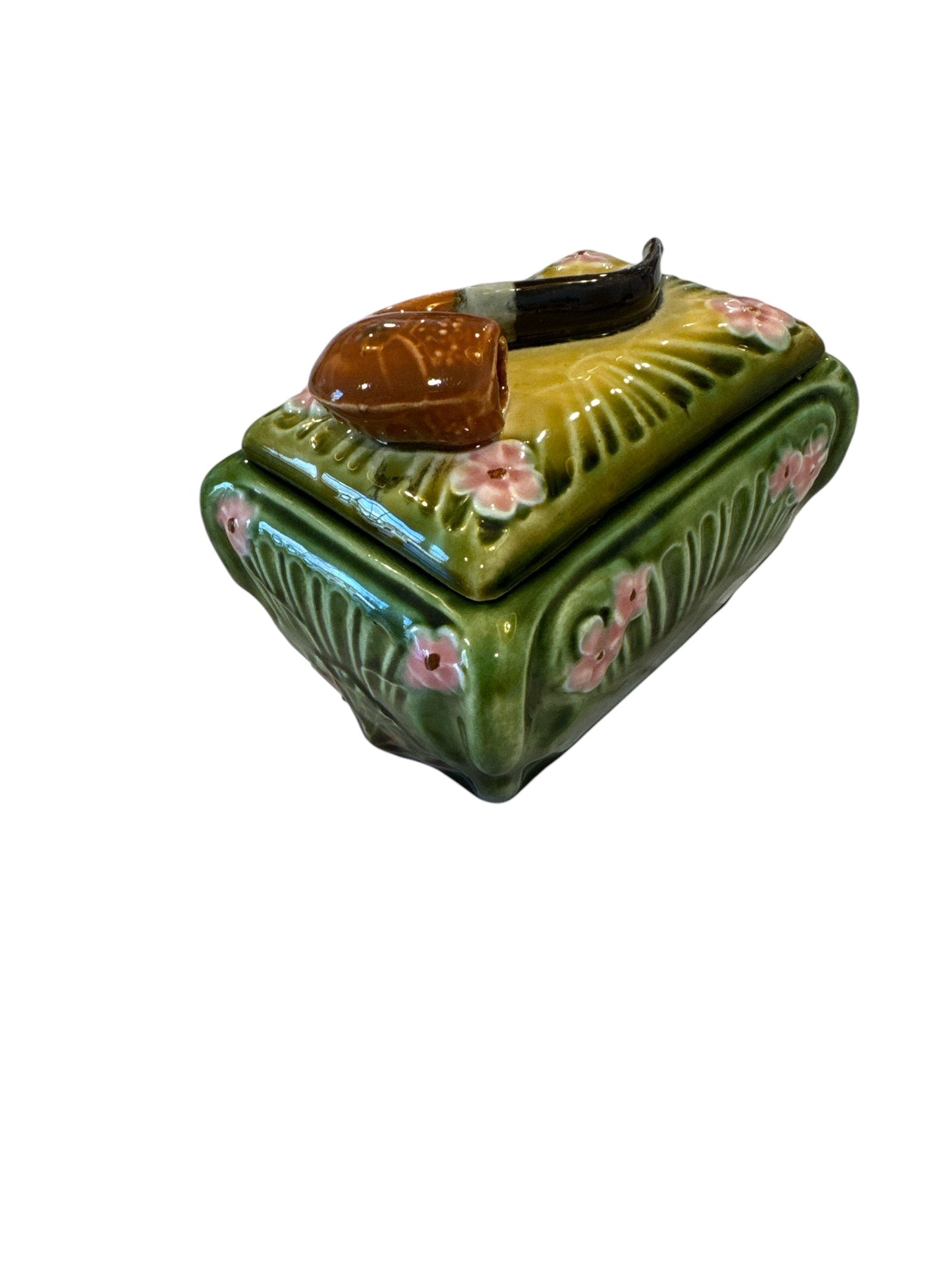 Antique Majolica Floral Humidor - Curated Home Decor